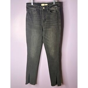 Grace+Emma Black Distressed Skinny Jeans Size 8 Raw Hem Slit Stretch